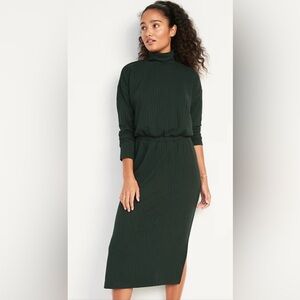 Ribbed Mock Turtleneck Midi Sweater Dress Green XL old navy